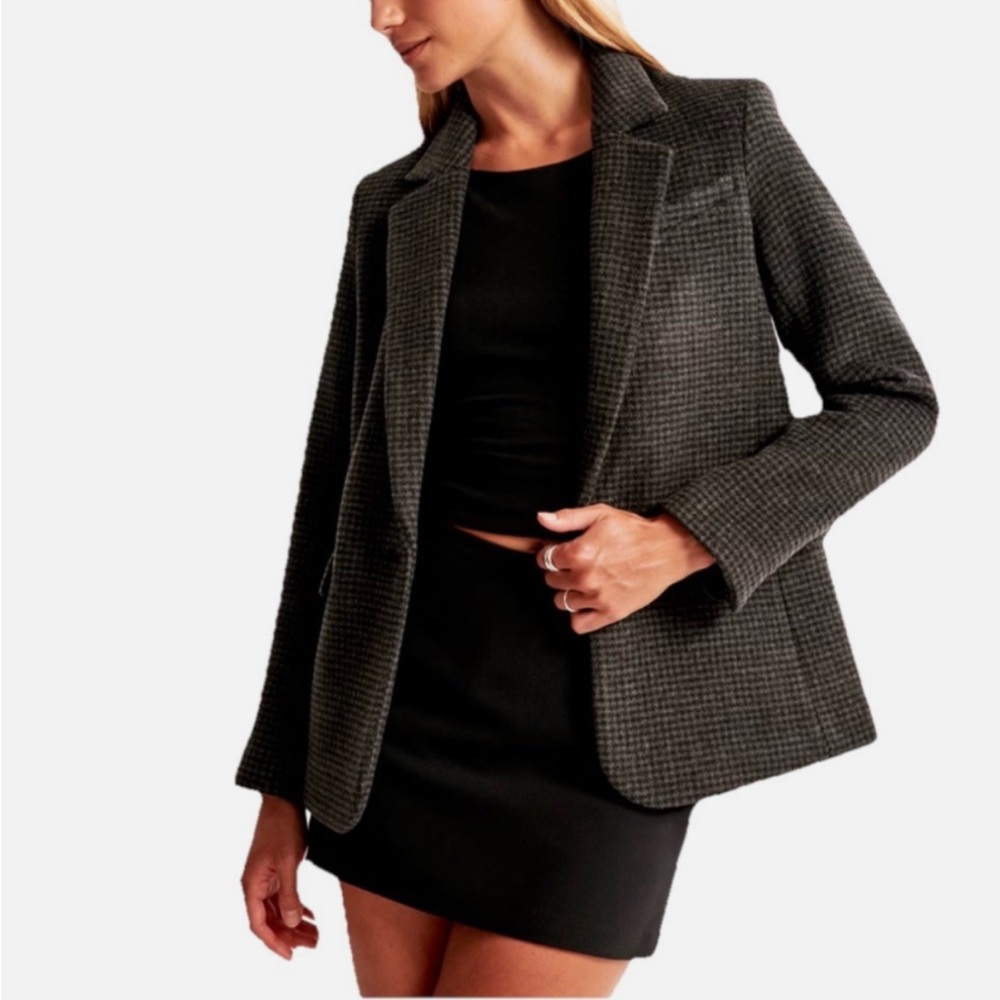 NWOT Abercrombie & Fitch Charcoal Wool Blend  Houndstooth Classic Blazer Coat